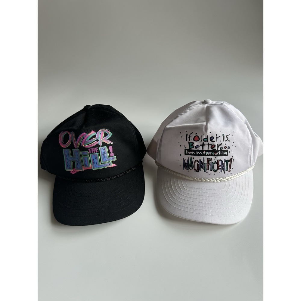 Over The Hill! Snapback Rope Hat Black One Size Adjustable & White Older Better